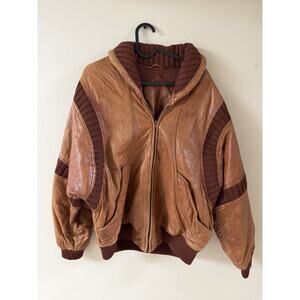 Vintage TORRAS Lamb skin Leather And Wool Moto Bomber Jacket Full Zip Heavy s50